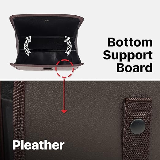 KMMOTORS Jopps Car Trash Can – Compact Foldable Bin with Strap, PU Leather & Oxford, Waterproof, Space-Saving, Simple Modern Design, Mounts on Headrest, Console, Gear Shift (Medium, Brown)