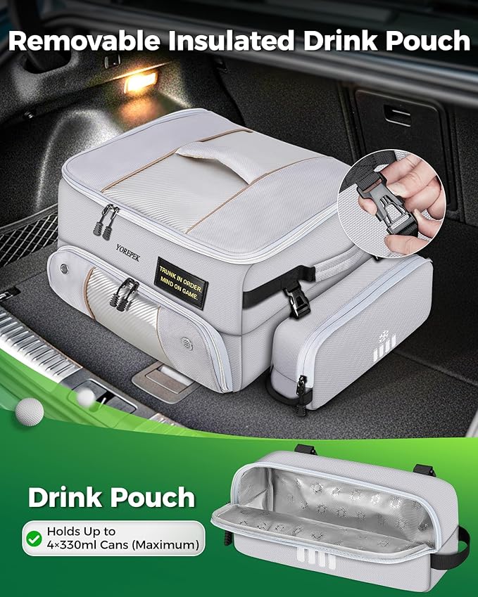 YOREPEK Upgraded Golf Trunk Organizer, Golf Gifts for Men, with Removable Insulated Pouch&Dust-Proof Protective Layer, Multi-Compartment fits 2 Pairs of Shoes, Golf Accessories
