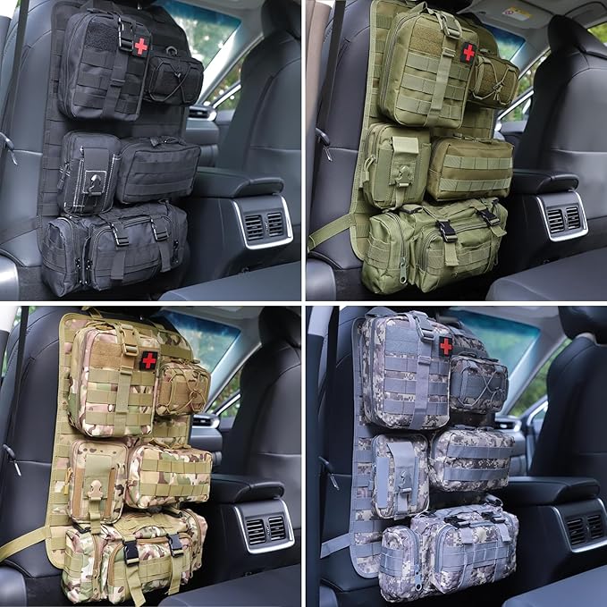 BXBXHD 6 Pack Tactical Truck Organizer Back Seat Storage Car Seat Storage Bag Molle Panels for vehicles, Car and SUV with Lots of Handy Compartments (Black)