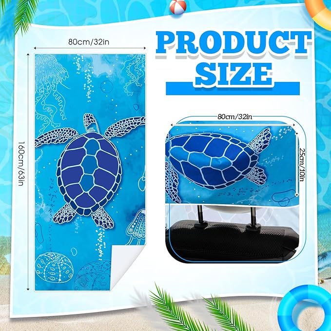 Hahafelt 2 Pack Car Seat Towel Covers with Storage Bag 63 x 32 Inch Athletic Running Towel Seat Sweat Washable Non Slip Cover Gift for Car Outdoor Sport Activities (Sea Turtles)
