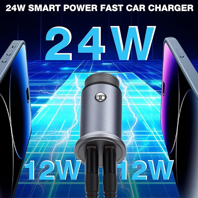 10 Pack Dual USB Car Charger and Type C Cable Set 24w Fast Charging, Aluminum Alloy Adapter with Nylon Braid Cables Compatible with USB Powered Devices