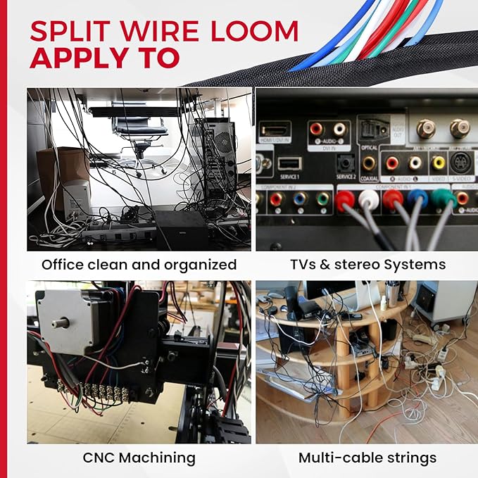 Automotive Wire Sheathing Split Wire Loom Braided Mesh Woven Cable Sleeve for Wires/Cable Cord Protector (1/4" - 28 Feet)