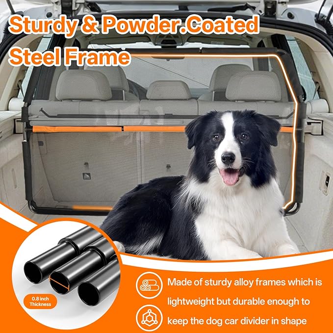 Dog Barrier for SUV - 50" Wide Escape-Proof Dog car Divider Back seat Barrier, Durable Nylon/PVC Mesh Net | Foldable Car Dog Barrier for Trucks, Mid-Sized Vehicles & SUVs