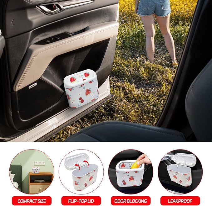 Mini Car Trash Bin with Lid – Automotive Garbage Can with 45 Trash Bags, Waterproof & Leakproof Vehicle Interior Waste Box for Car, Office, Home (Leopard-Print)