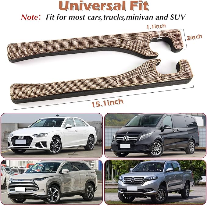Briwill Gold Bling Seat Gap Filler, 2 Pack Handmade Crystal Rhinestone Diamond Bling Beige Car Gap Filler fit for SUV Truck Champagne Car Accessories for Women(Champagne)