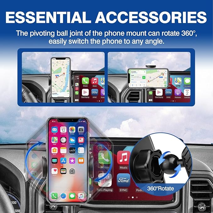 Autorder Car Phone Holder for 2021-2024 Ford Bronco Sport Accessories Phone Mount 8-Inch Screen Cell Phone Automobile Cradles Hands-Free 360 Degree Rotation