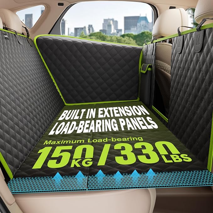 Pecute Back Seat Extender for Dogs 56.29 * 28.74 in, Car Window Fixing for Maximum Car Protection, Leather Fabric Dog Car Seat Cover for Back Seat, Waterproof, Scratch-Resistant, Support to 330 lbs