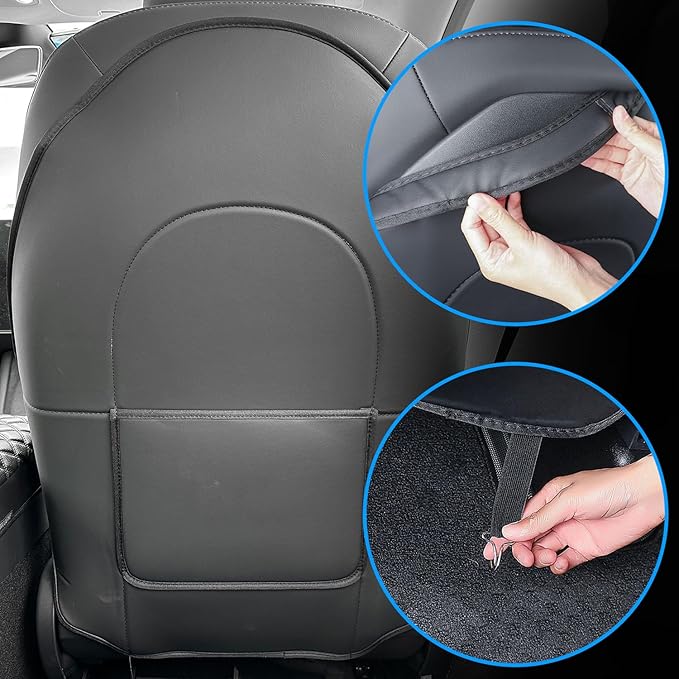 TOPABYTE Seat Back Kick Protector for Tesla Model Y Model 3 Model S Model X Leather Backseat Mats for Kids Wear-Resistant Back Seat Cover with Extra Organizer Pocket 2 PCS -Black