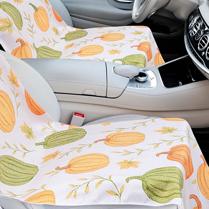 Hahafelt 2 Pack Car Seat Towel Covers with Storage Bag 63 x 32 Inch Athletic Running Towel Seat Sweat Washable Non Slip Cover Gift for Car Outdoor Sport Activities (Yellow Pumpkin,Green Pumpkin)