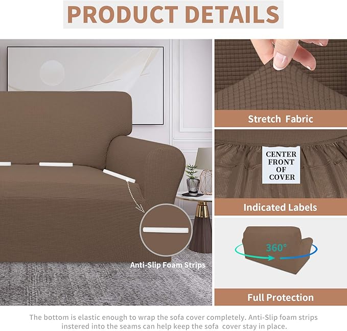 Easy-Going 100% Waterproof Loveseat Couch Cover, Dual Waterproof Sofa Cover, Stretch Jacquard Sofa Slipcover, Leakproof Furniture Protector for Kids, Pets, Dog and Cat(Loveseat, Camel)