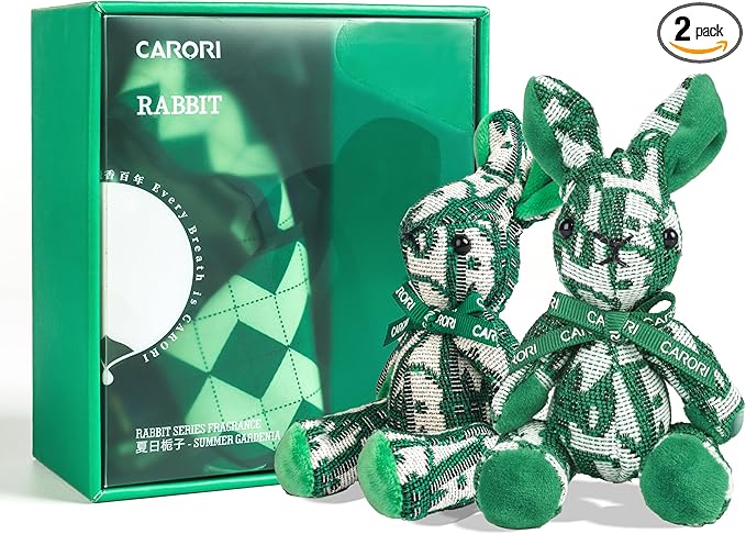 Carori 2 Pack Car Air Freshener, Essential Oil Diffuser, Car Air Freshener Long Lasting Strong Deodorizer, Car Fresheners for Women, (10ml Essential Oil, Ribbon, Vent Clip, Lanyard, Rabbit)