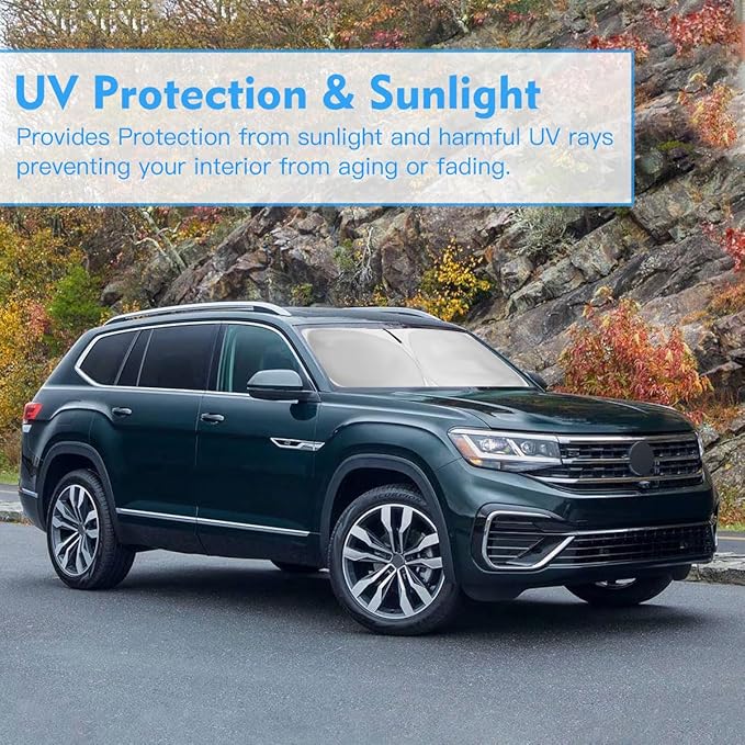 Windshield Sun Shade for VW Atlas Cross Sport Accessories Window Sunshade Fit 2018-2026 Volkswagen Atlas Front Window Shade Sun Visor Blocks UV Keep Car Cooler
