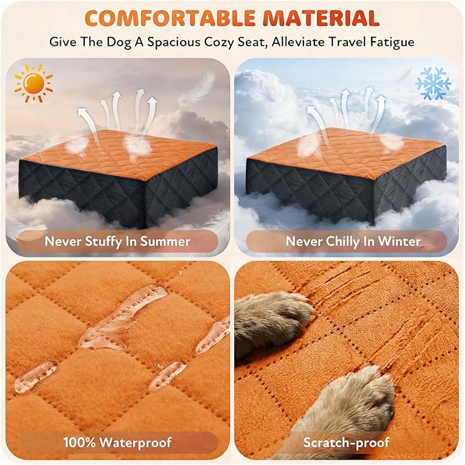 Dog Car Seat for Small Medium Dogs, 6" Booster Pet Cars Seats, Pet Car Seat Travel Bed with Storage Pockets and Dog Safety Belt, Detachable Washable Cover, Fits Dogs up to 35lbs (Black Orange)