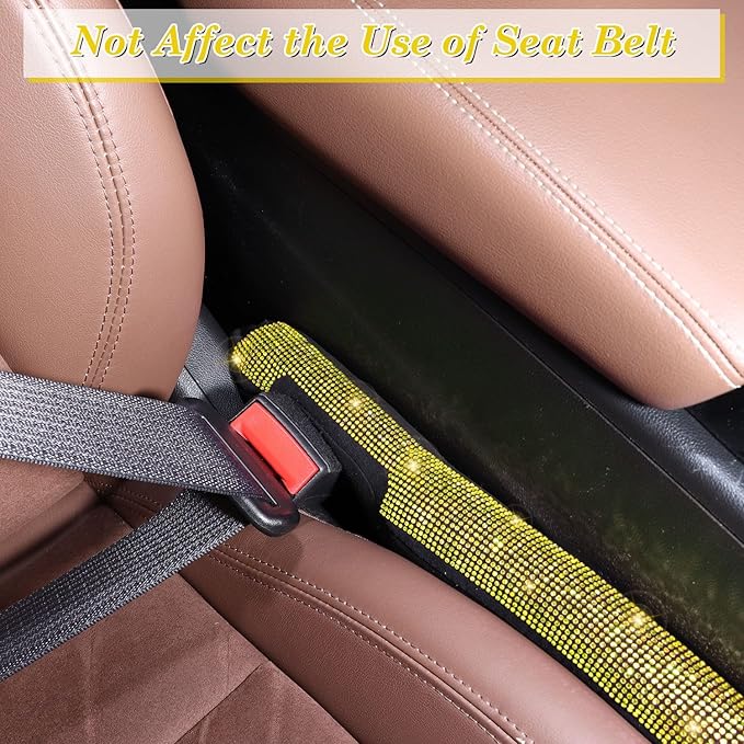 ToBeQueen Yellow Car Gap Filler 2 Pack, Seat Gap Plug Universal Fit for Car SUV Truck, Handmade Crystal Diamond Rhinestone Yellow Bling Car Accessories for Women(Yellow)