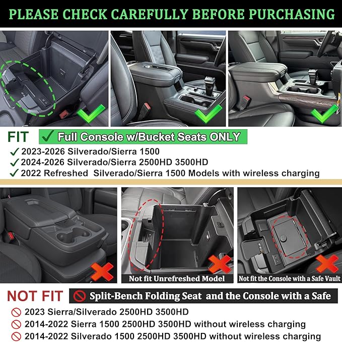PIMCAR Center Console Organizer for 23-26 Chevy Silverado/GMC Sierra 1500, 2024-2026 Silverado/Sierra 2500HD 3500HD, 22-26 Silverado/Sierra 1500 Refreshed Models (Full Console w/Bucket Seats ONLY)