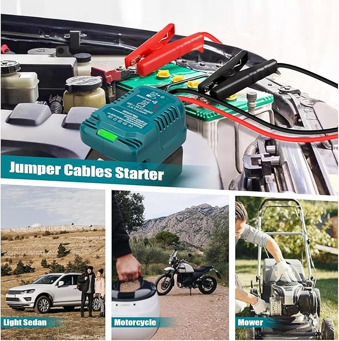 Jump Starter Adapter for Makita 18V Li-ion Battery,Automotive Batteries Booster with 12V Jumper Cable Clamps for 3.5L Vehicles,Portable Car Charger Jump Starter (Battery Not Included)