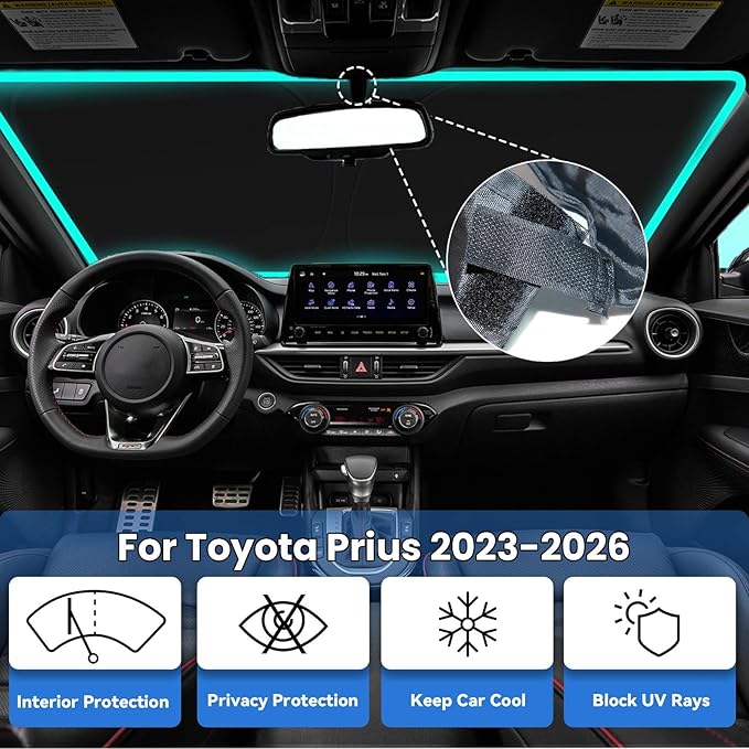 Windshield Sun Shade for Toyota Prius 2026 2025 2024 2023 - Car Window Sun Visor & Heat Shield Accessories | 240T Blocks Sun Rays Heat Sunshade