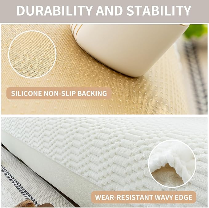 Plush Warm Sofa Covers Washable, Funny Fuzzy Couch Cover for Dogs Washable, Non-slip Couch Covers for Sectional Sofas, Soft Sofa Slipcover for Pet & Kid(1PC, Beige White, 36"×83", Single Seater)