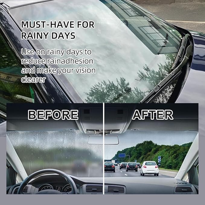 Glass Oil Film Remover for Car, Roll-On Glass Compound with Cleaning Board, All-Weather Windshield Kit, Easy-to-Apply and Clean