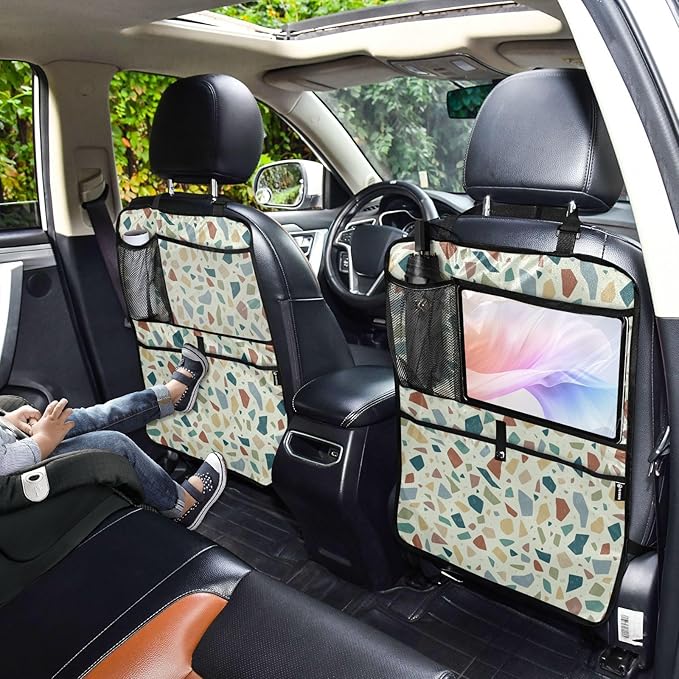 Terrazzo Green02 1 Pack Backseat Car Organizer with Storage Pockets Seat Back Organizers for Kids Kick Mats Backseat Protector Automotive