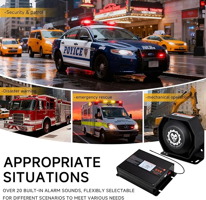 Police Siren Speaker PA System Kit Warning Emergency Siren 12V 200W 125-145dB Remote Control with Handheld Microphone for Ambulance Vehicles Truck Car SUV ATV UTV