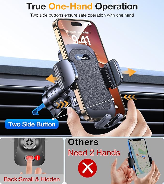 Romuto Car Phone Holder Mount【Strongest Suction】 Phone Mount for Car Cell Phone Holders for Your Car Accessories for Women Men Dashboard/Windshield/Vent/Camera Mounts Stand Holder for iPhone Samsung