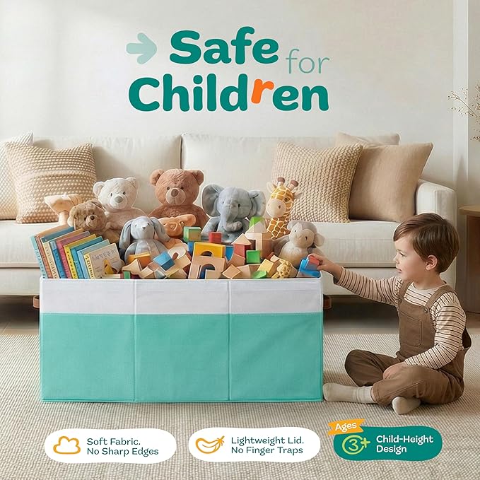 Extra Large Toy Storage Organizer with Lid - Sturdy, Collapsible Toy Chest Storage Box Design - Toys Bin with Dividers for Kids, Nursery, Bedroom, Playroom 37"x16"x14"