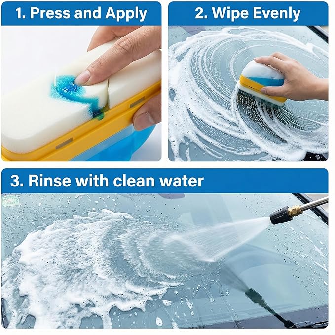 Automotive Windshield Oil Film Remover - Upgraded Pump-Action Glass Stripper Tool - Deep Cleaning Sponge for Water Spots, Road Grime & Bird Droppings - Restores Clarity & Fixes Wiper Chatter -2
