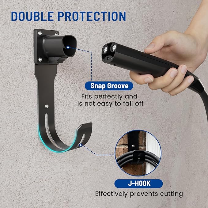 Anina EV Charger Holder for Tesla Car Charging Plug J-Hook Wall-Mount Electric Vehicle Cable Organizer Compatible with Tesla Model X/Y/3/S Heavy-Duty Steel Nozzle Holster Dock