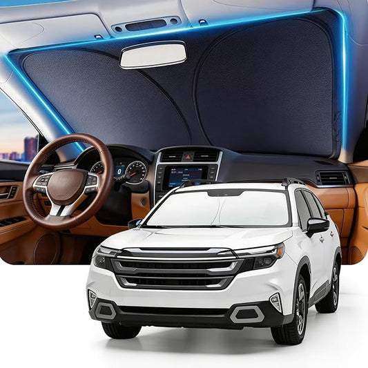 DMJN Front Windshield Sun Shade for Su-baru Forester (2019-2026), [Nano Ice-Crystal Coatings] UPF50+ Heat & UV Block, Protect Car Interior & Keep Cool, Flodable Steel-Ring Car Cover for Summer