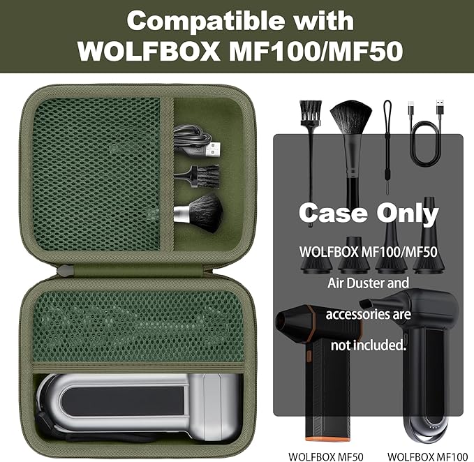 khanka Case for WOLFBOX MF100 Electric Air Duster,Hard Storage ompatible with Wolfbox MF100 MF50 Compressed Air Duster and Accessories,Case Only (Military Green)