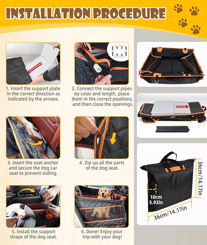 EPN Dog Car Seat for Large Medium Dogs, Back Seat Extender with Waterproof Oxford Fabric, Non-Slip Bottom, Reinforced Support & Storage Pockets, Pet Seat Cover for Cars, Trucks and SUVs (Black)