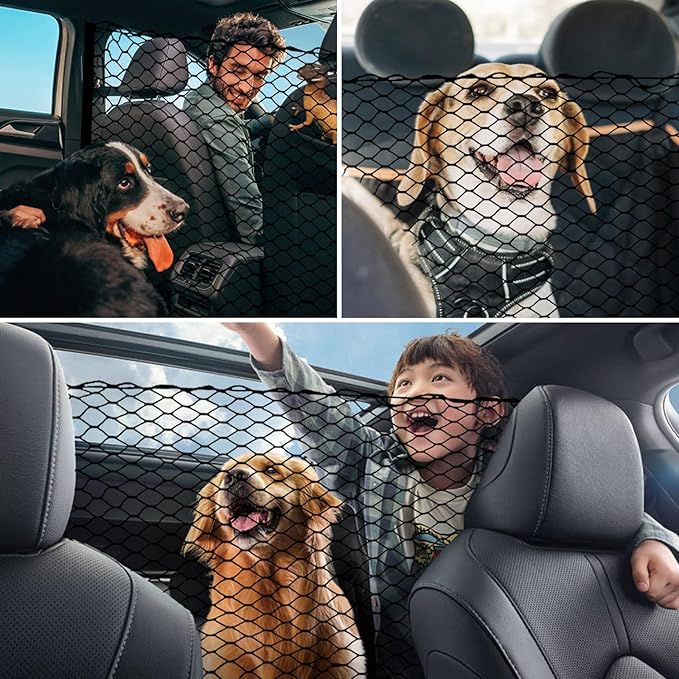 Dog Car Barrier 47" Wide for Trucks/SUVs/Full Sized Sedans Pet Restraint Car Backseat Divider Vehicle Gate Cargo Area Travel Trunk Mesh Net Screen Barricade