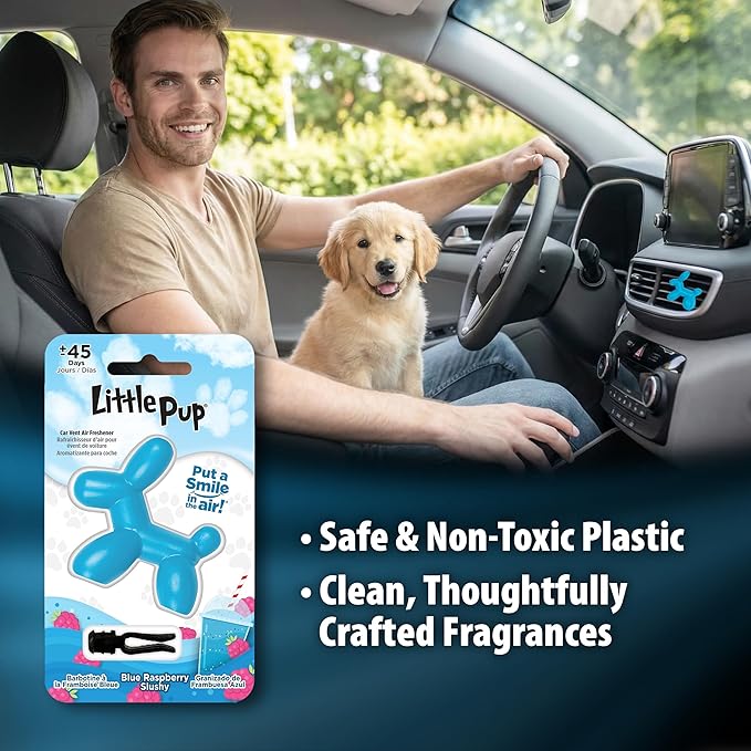 Little Pup 96613-6PK Blue Raspberry Slushy Scent Car Air Freshener Clip Provides Long-Lasting Freshness in a Compact Design, Fights Odors for up to 45 Days, Cute Car Odor Eliminator, Pack of 6