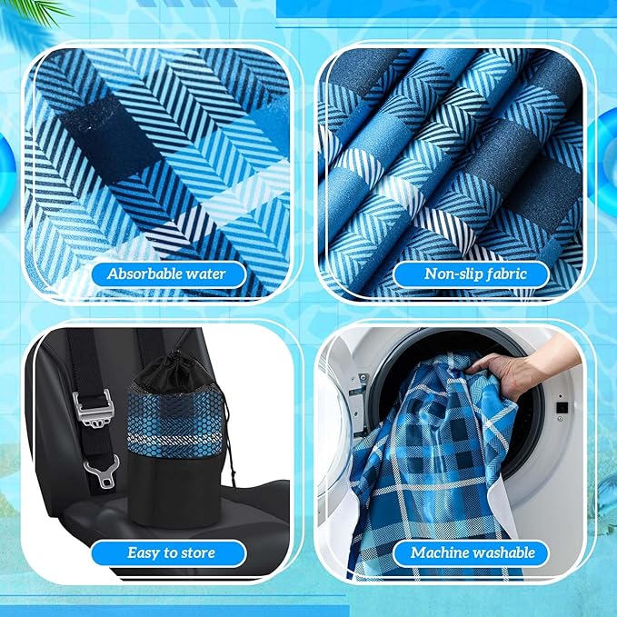 Hahafelt 2 Pack Car Seat Towel Covers with Storage Bag 63 x 32 Inch Athletic Running Towel Seat Sweat Washable Non Slip Cover Gift for Car Outdoor Sport Activities (Blue Plaid)