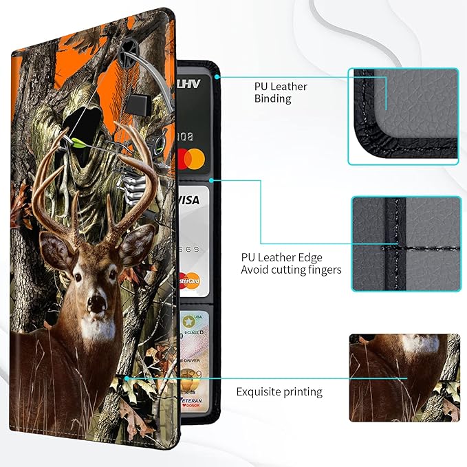 Car Registration and Insurance Card Holder, Premium Leather Vehicle Wallet Cover for Glove Box Car Organizer Drivers License / Cards / ID - Essentials Document Holder, Camo Camouflage Deer Hunter