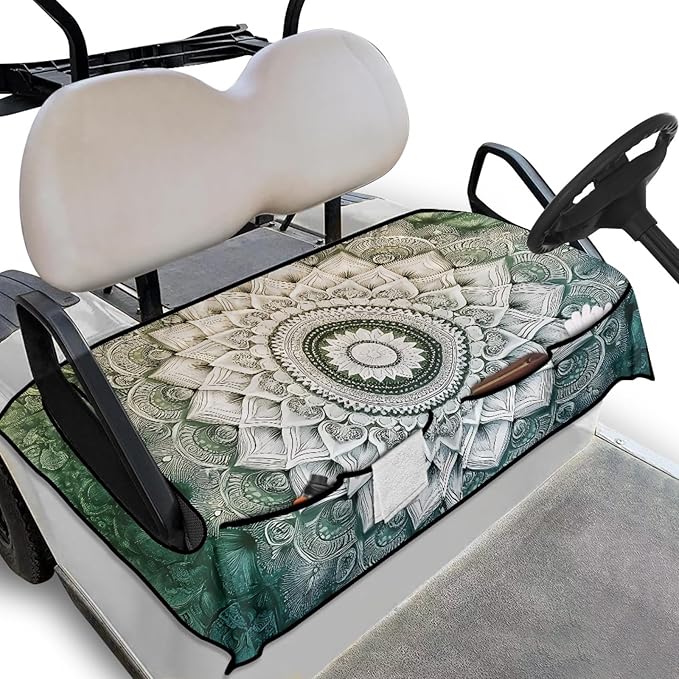 Universal Golf Cart Seat Cover with 4 Pockets Soft Golf Cart Seat Towel Blanket Fits 2-Seat Golf Carts