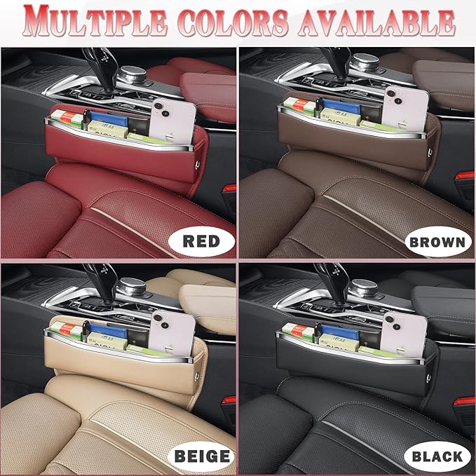 Car Seat Gap Filler - Premium Leather Car Organizer with Extra Storage - Organize and Secure Your Car Essentials - Fits Most Cars, SUV, Truck - 2 Pack - Brown