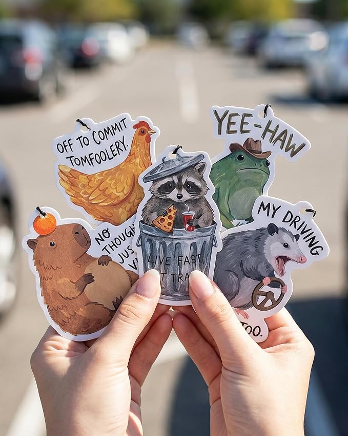 Car Air Freshener Funny Cute Humor 5pcs Raccoon Frog Capybara Car Accessories Automotive Interior Hanging Scents Mirror Decor for Women Teen Girls