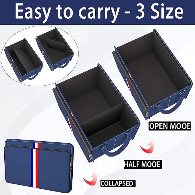 Homeve Trunk Organizer for Car, Waterproof Collapsible 3 Compartments Car Organizer, Foldable Storage for Car Accessories, Tools, Sundries for Women Men, Tote Bag (Blue, Standard)