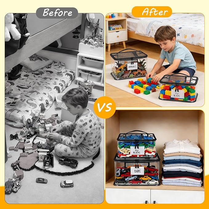 6 Pack Large Toy Storage Bags, Clear Toy Organizer with Labels, Waterproof PVC Toy Organization and Storage for Building Blocks, Puzzles, Dolls and Board Games, Mixed Pack for Kids Ages 3+