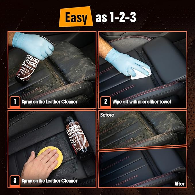 Car Leather Cleaner and Conditioner - pH Neutral, Non-Toxic & Non-Greasy - Gently Cleans, Restores and Protects Leather Seats and Interior - Safe for Leather Furniture, Couch & Sofa - 36 fl. Oz. Kit