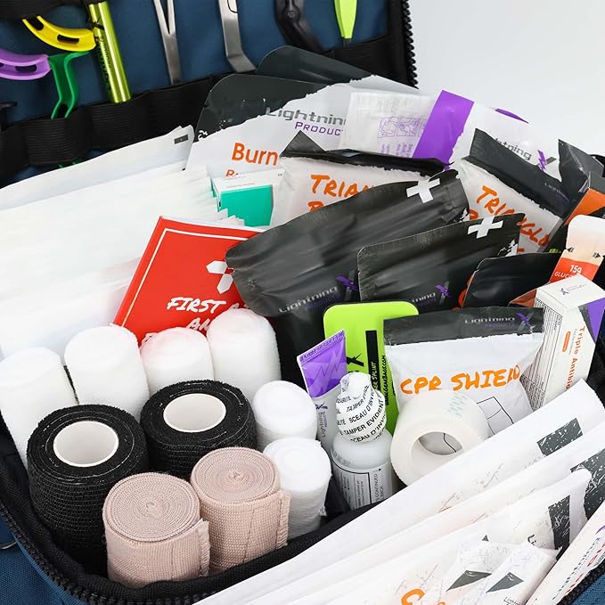 Lightning X Products Lightning X Mid-Sized First Responder EMT Bag | LXMB25 Fully Stocked w/ 240+ Aid, EMS & Trauma Supplies - Blue