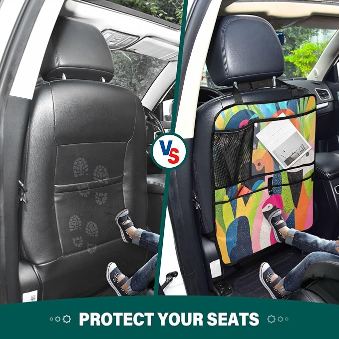 Pop Art Parrot Flamingo 1 Pack Backseat Car Organizer with Storage Pockets Seat Back Organizers for Kids Kick Mats Backseat Protector Automotive