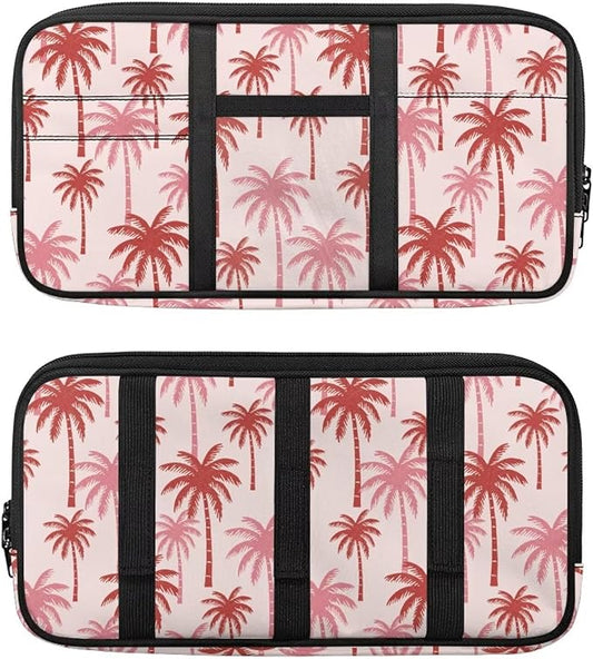 Pink Palm Tree Car Sun Visor Organizer with Multi-Pocket Car Sun Visor Storage Bag Easy to Store Keep Tidy Universal for SUV Truck Van