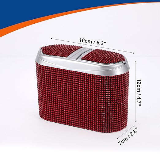 ACROPIX Car Trash Can Trash Bin Hanging 6.3" Length 2.8" Width 4.7" Height Red Black Rhinestone Plastic