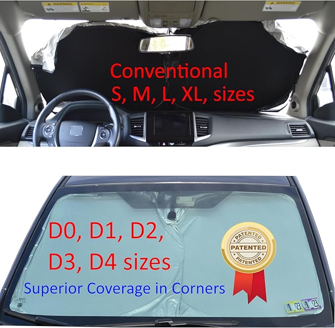 Patented Car Windshield Sun Shade with Storage Pouch by A1 Sunshade Retractable Automotive Truck SUV Front Window Shield Blocker Screen Visor Protector Cover for Auto Interior Accessories for Heat D2