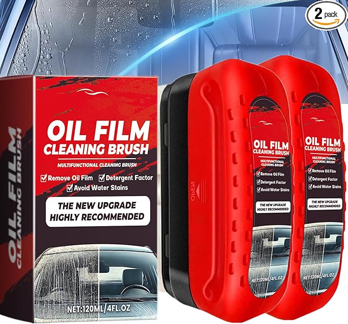 LOYOTICE 2Pc Automotive Oil Film Cleaning Brush, Windshield Cleaner for Car Windows & Glass, Glass Oil Film Remover for Car, Clear Vision Glass Cleaner, Anti-Rain & Anti-Fog Coating, Improves Clarity
