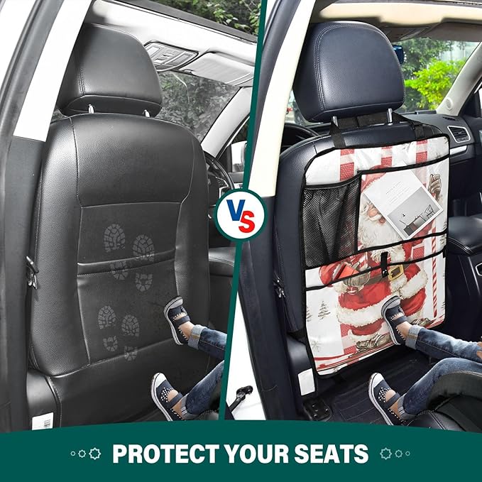 Christmas Santa Claus Candy White 2 Pack Backseat Car Organizer with Storage Pockets Seat Back Organizers for Kids Kick Mats Backseat Protector Automotive