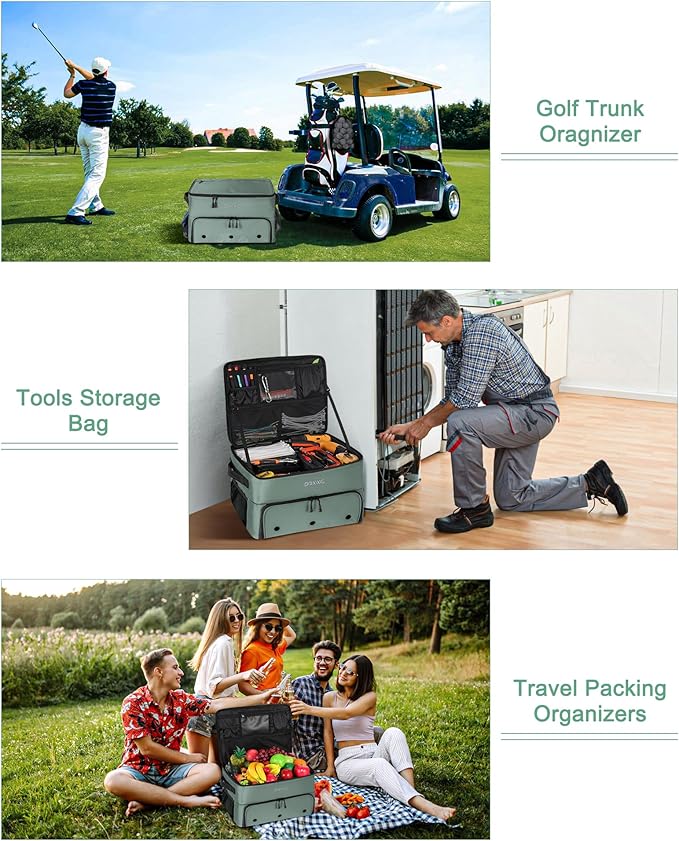 Golf Trunk Organizer, Waterproof Car Golf Locker with Separate Ventilated Compartment for 2 Pair Shoes, Golf Storage for Balls, Tees, Cap, Clothes, Gloves, Accessories, Gifts for Men, Women